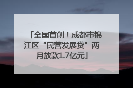 全国首创！成都市锦江区“民营发展贷”两月放款1.7亿元